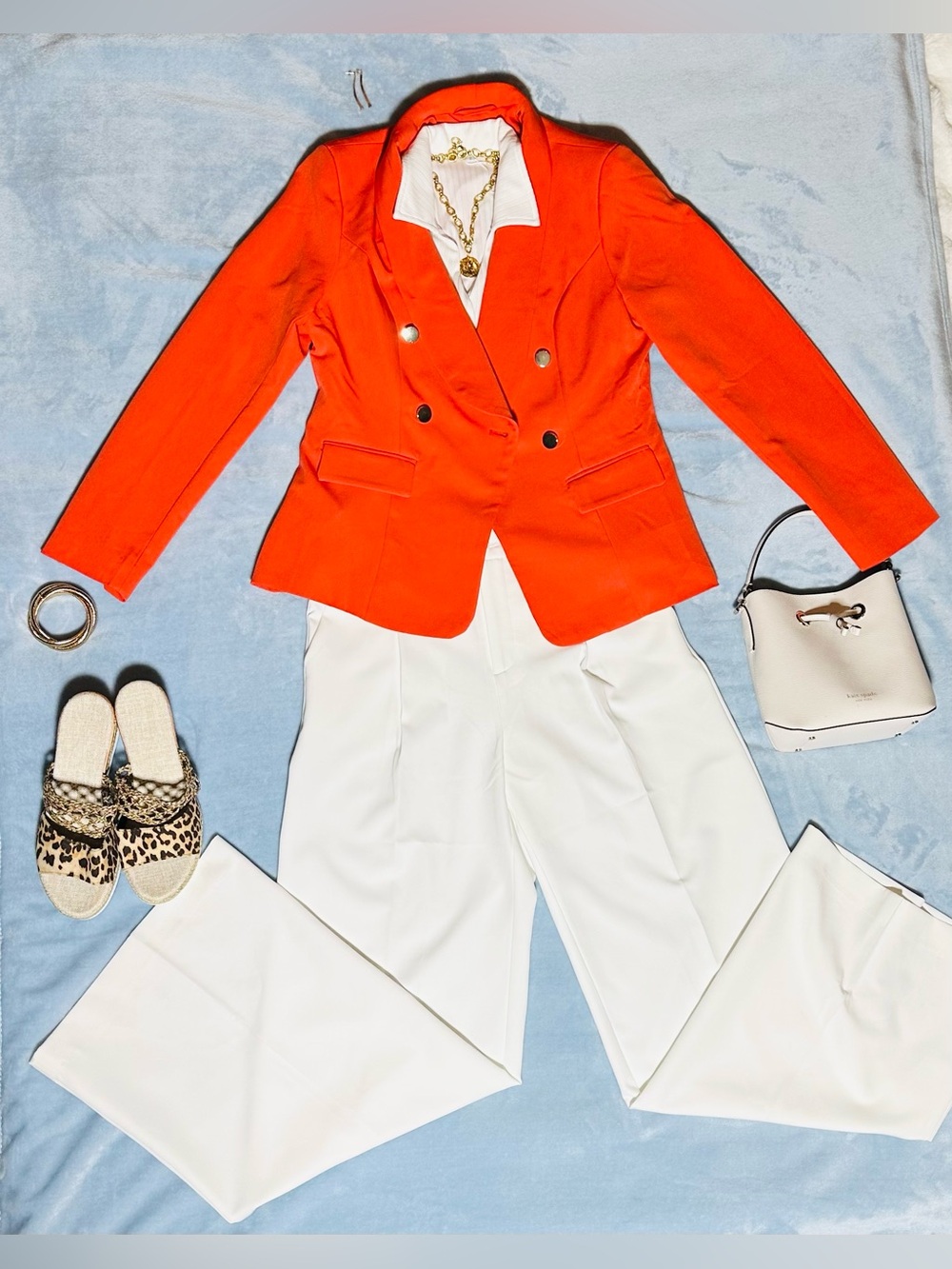 Women’s Double-Breasted Orange Blazer - Stylish Tailored Jacket